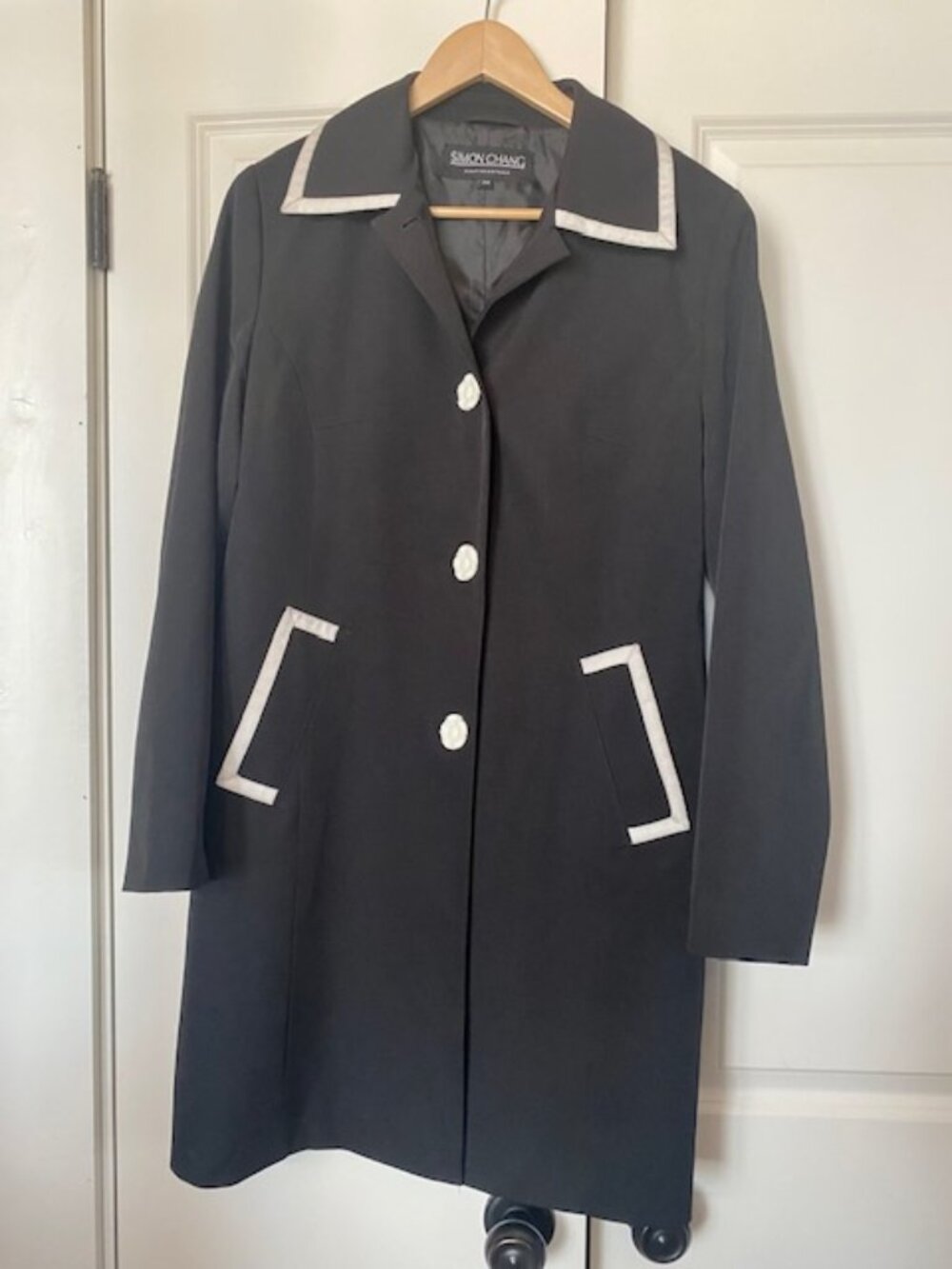 Vintage Simon Chang black trench-style mid-length coat